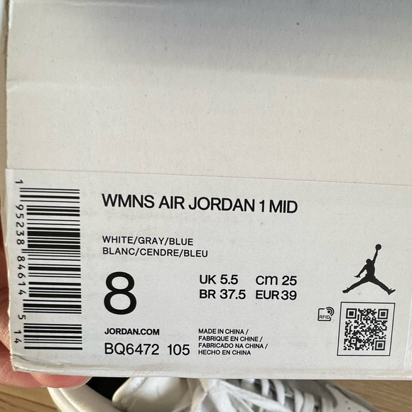 Women's Air Jordan 1 Mid White Gray Blue Suede Size 8 - Picture 8 of 8